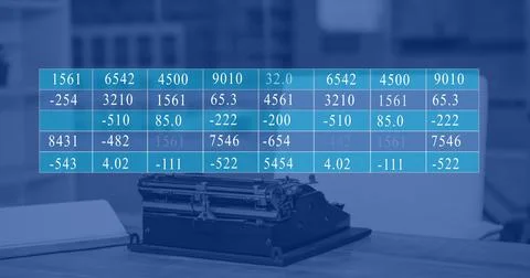 Image of data processing on table over typewriter in office Stock Photos