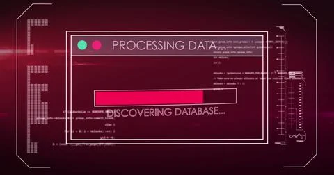 Image of data processing text over screen and computer servers Foto stock