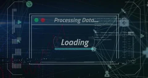Image of data processing text over screen and network of connections Foto stock