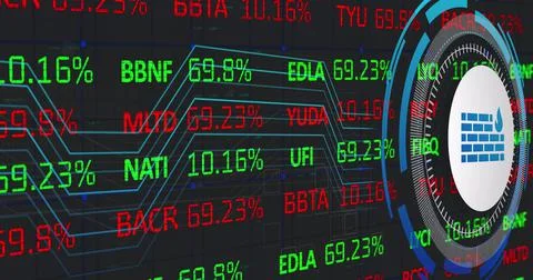 Image of data processing with wall icon over blue background Stockillustratie