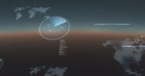 Image of data processing, world maps and statistics recording on gradient 스톡 일러스트