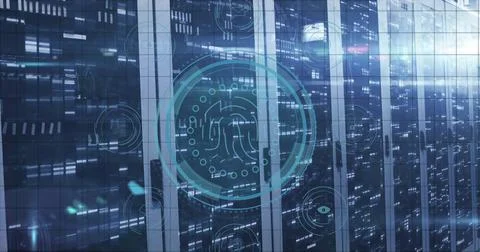 Image of data protection and digital data processing over computer servers Stock Photos