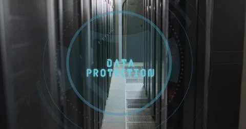 Image of data protection text and digital data processing over computer servers Stock Illustration