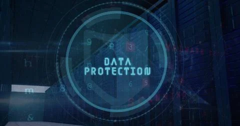 Image of data protection text and data processing over computer servers Stock Photos