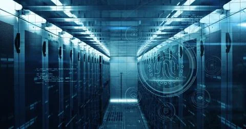 Image of data protections text and digital data processing over computer servers Stock Photos