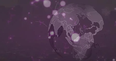 Image of data with science formulas, molecules and globe on digital interface Stock Illustration