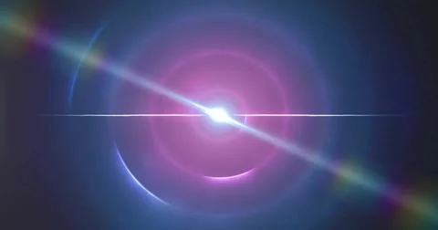 Image of data stream over blue and pink circular scanner on black background Stockillustratie