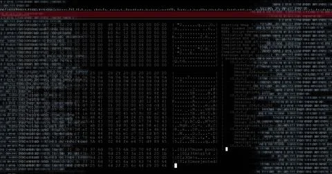 Image of data text and white cursor processing on screen with black background Stock Photos