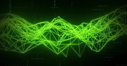 Image of data transfer glowing neon light trails over black background 스톡 일러스트