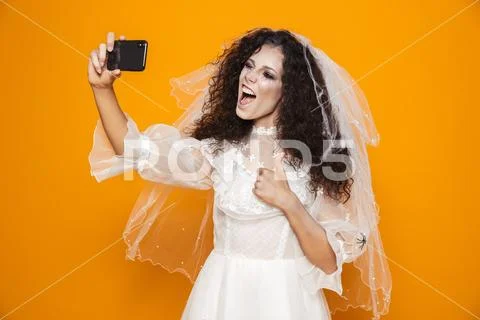 Image of dead bride zombie on halloween wearing wedding dress and scary makeu Stock Photos