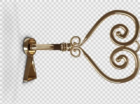 Image of decorative golden key inserted into keyhole Stock Photos