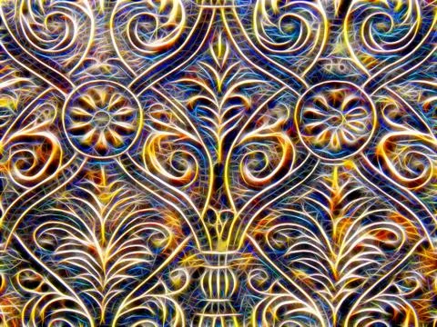 Image of decorative patterns in neon light Stock Illustration