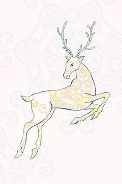Image of deer on snowflake background Stock Illustration