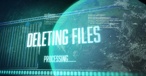 Image of deleting files, data and globe on green background Stock Photos