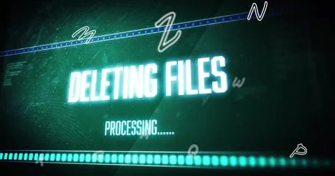 Image of deleting files text and digital data processing over green background Stock Illustration