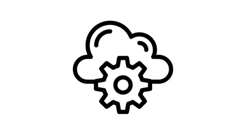 An image depicting cloud computing alongside a gear wheel. Stock Footage 334918942