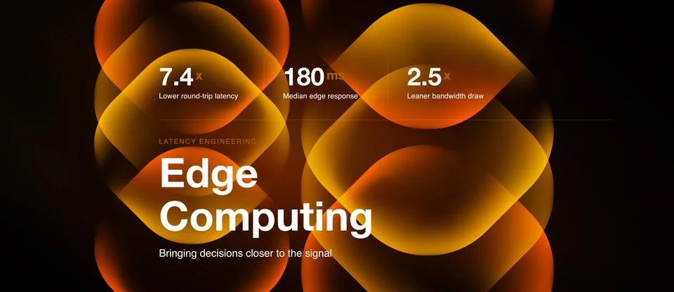 Image depicts edge computing concept. Metrics highlight latency, response tim 库存插图