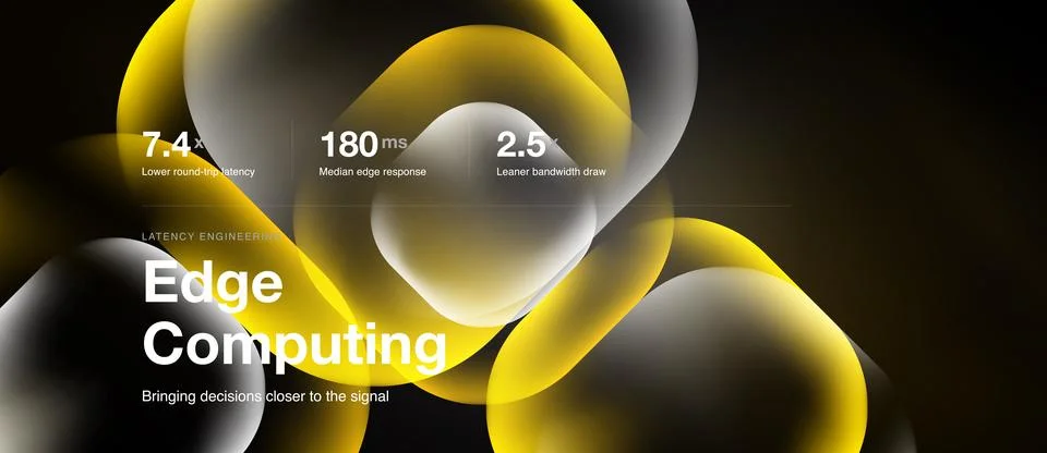 Image depicts edge computing concept. Yellow shapes highlight latency, respon 库存插图