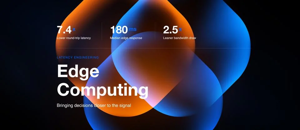 Image depicts edge computing concept. Metrics highlight latency, response tim Illustrazione stock