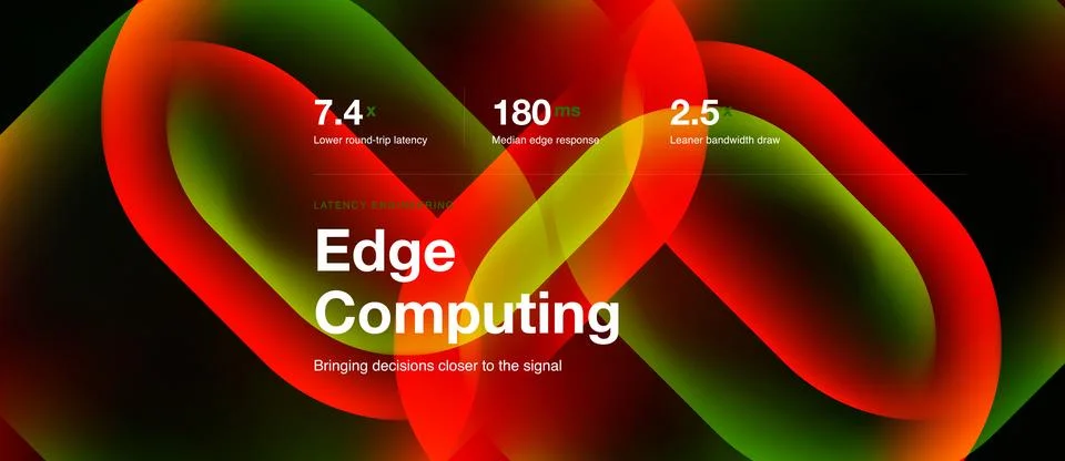 Image depicts edge computing concept. Numbers highlight latency, response tim Stock Illustration