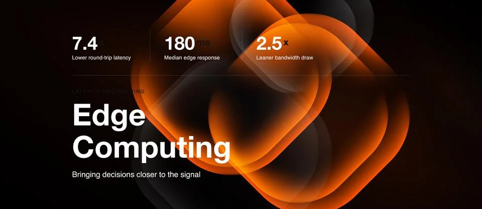 Image depicts edge computing concept. Numbers highlight latency, response tim Stock Illustration