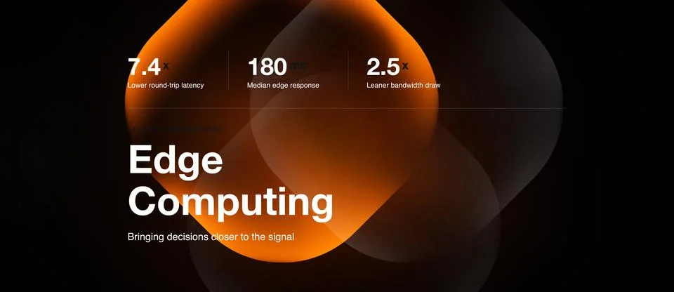 Image depicts edge computing concept. Numbers highlight latency, response tim Stock Illustration