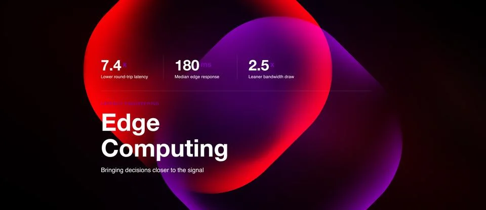 Image depicts edge computing concept. Metrics highlight latency, response tim Stock Illustration