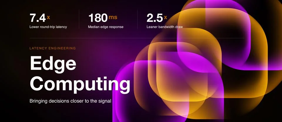 Image depicts edge computing concept. Metrics highlight latency, response tim Illustrazione stock