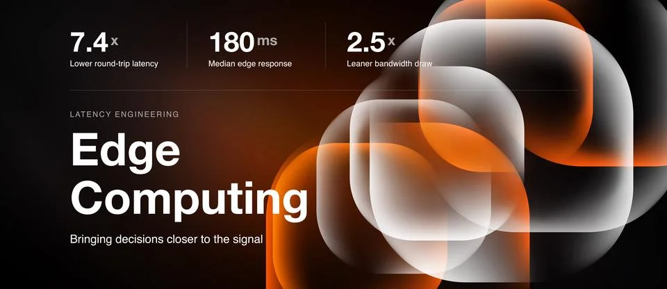 Image depicts edge computing concept. Metrics highlight latency, response tim 스톡 일러스트