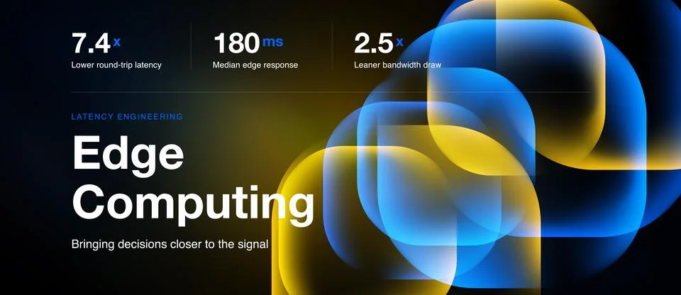 Image depicts edge computing concept. Metrics highlight latency, response tim Illustrazione stock