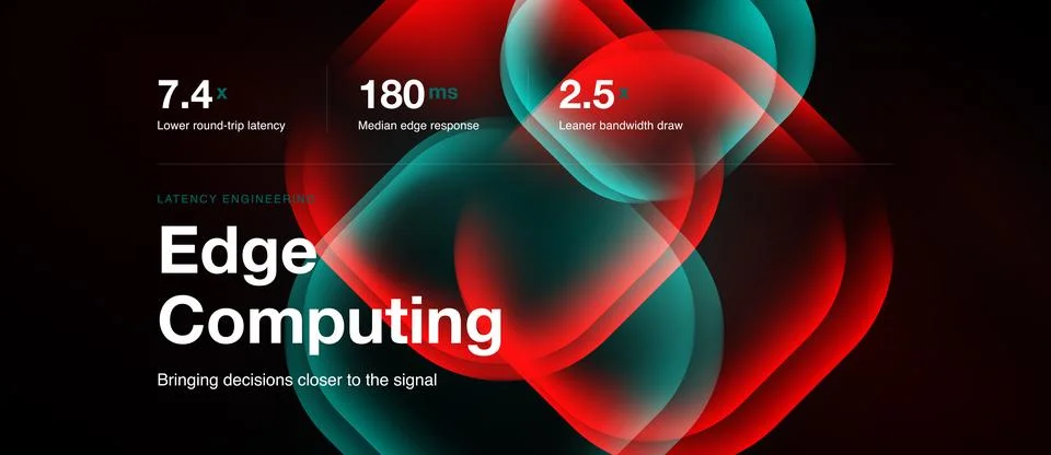 Image depicts edge computing concept. Metrics highlight latency, response tim Illustrazione stock