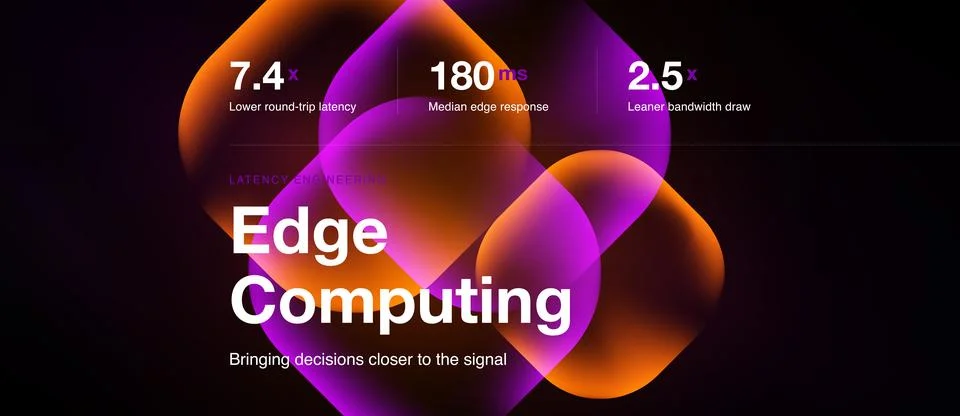 Image depicts edge computing concept. Metrics highlight latency, response tim Illustrazione stock