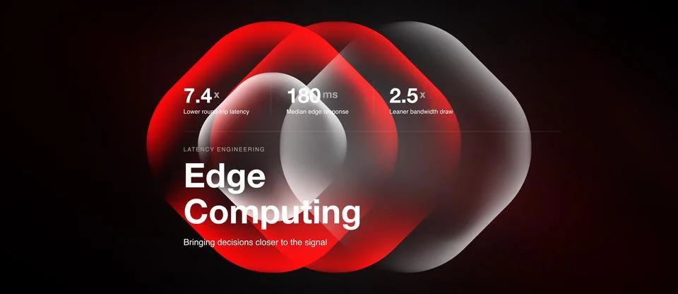 Image depicts edge computing concept. Metrics highlight latency, response t.. 스톡 일러스트