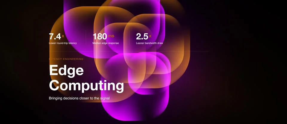 Image depicts edge computing concept. Metrics highlight latency, response tim Stockillustratie