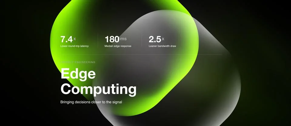 Image depicts edge computing concept. Metrics highlight latency, response tim イラスト素材