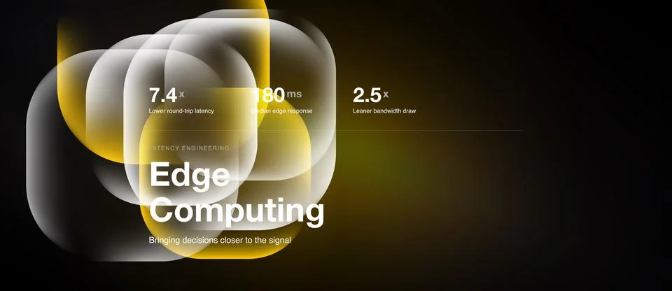 Image depicts edge computing concept. Numbers highlight latency, response tim Stock Illustration