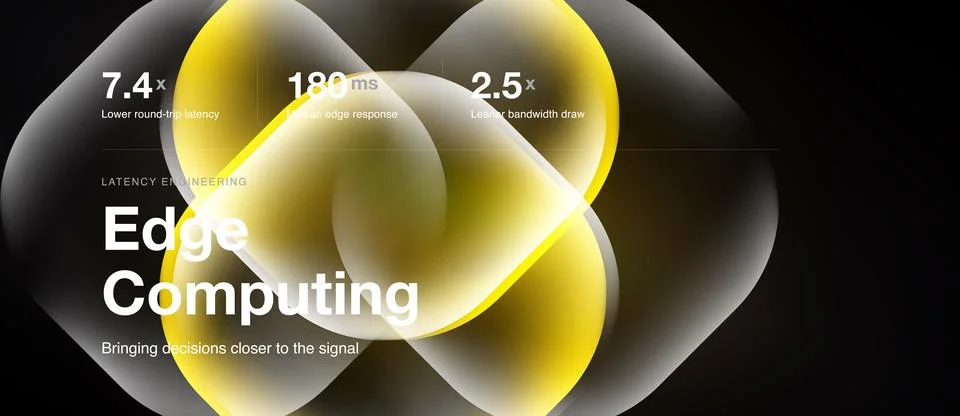 Image depicts edge computing concept. Highlights latency reduction, fast Stock Illustration