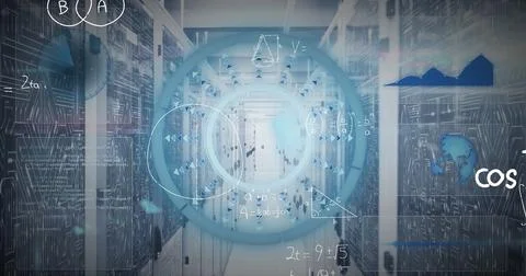 The image depicts a global network of computer servers processing data Illustrazione stock