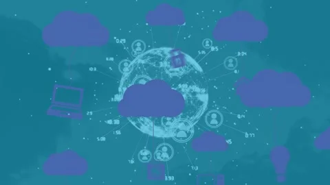 Image depicts a globe of interconnected icons, symbolizing global computer Stock Footage 328711869