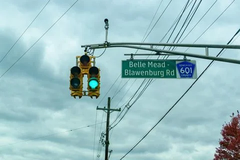 This image depicts the intersection of Belle Mead Blawenburg Road and Count.. Stock Photos