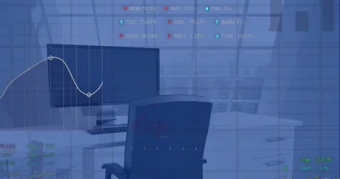 The image depicts an office with a view of a city Stock Footage 330254773