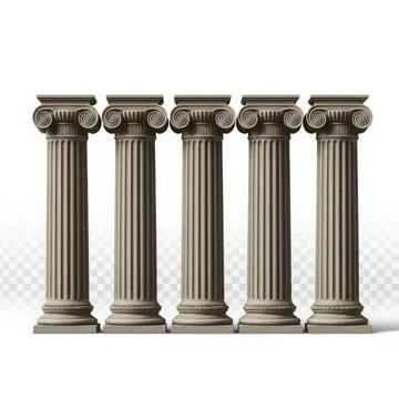 This image depicts a row of five ancient Greek columns, each adorned with i.. Stock Illustration