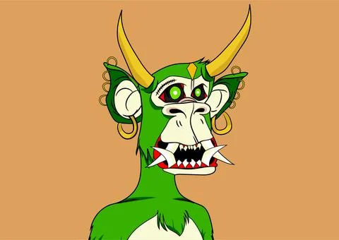 Image of devil evil monkey with horns and red eyes Illustrazione stock