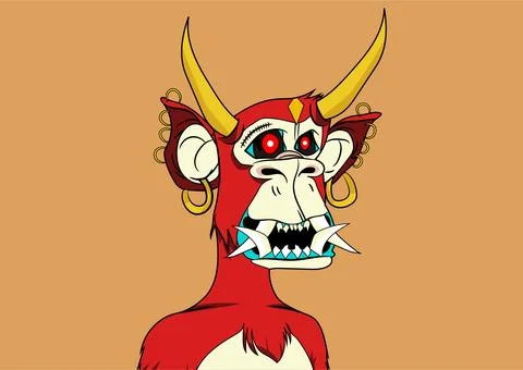 Image of devil evil monkey with horns and red eyes Illustrazione stock