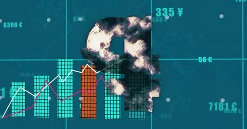 Image of diagram and data processing over rouble symbol Illustrazione stock