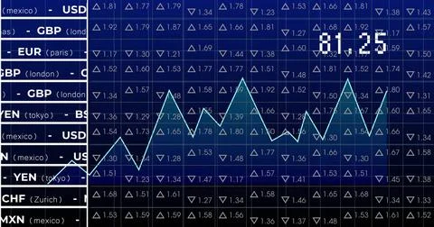 Image of diagram and data processing on blue background Stock Photos