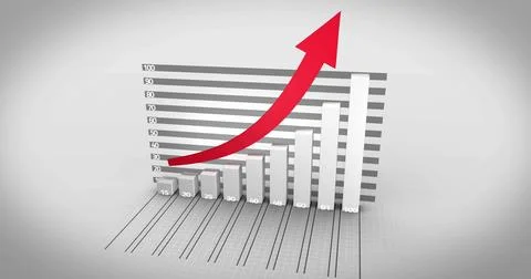 Image of diagram and data processing over red arrow Stock Photos