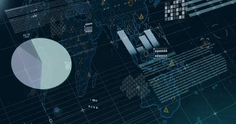 Image of diagrams and data processing over world map Stock Illustration