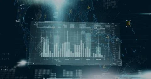 Image of diagrams and data processing over world map Illustrazione stock