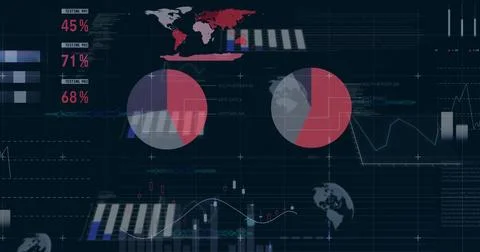 Image of diagrams and data processing over globes 库存插图